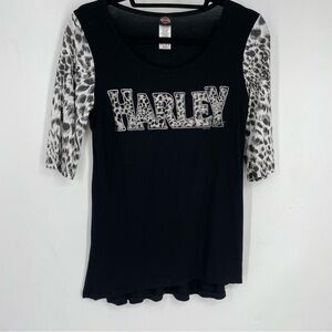 Vintage Y2K Harley Davidson Medium Animal Print leopard cheetah tee shirt